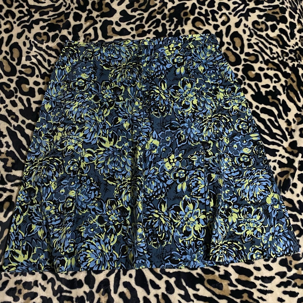 attention Blue and Lime Floral A-Line Skirt
